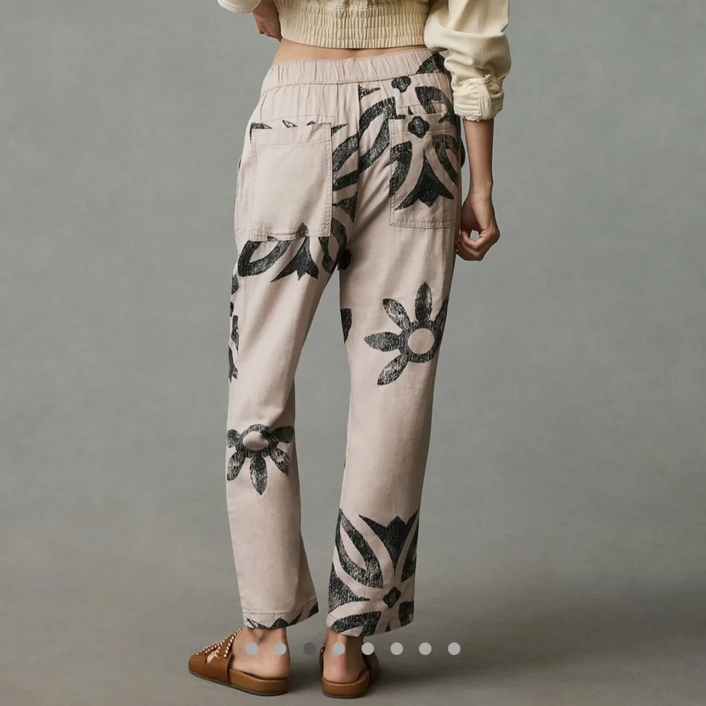 Anthropologie Pilcro Betty Drawstring Linen Pant in Blush / Grey Size XS - Picture 2 of 8